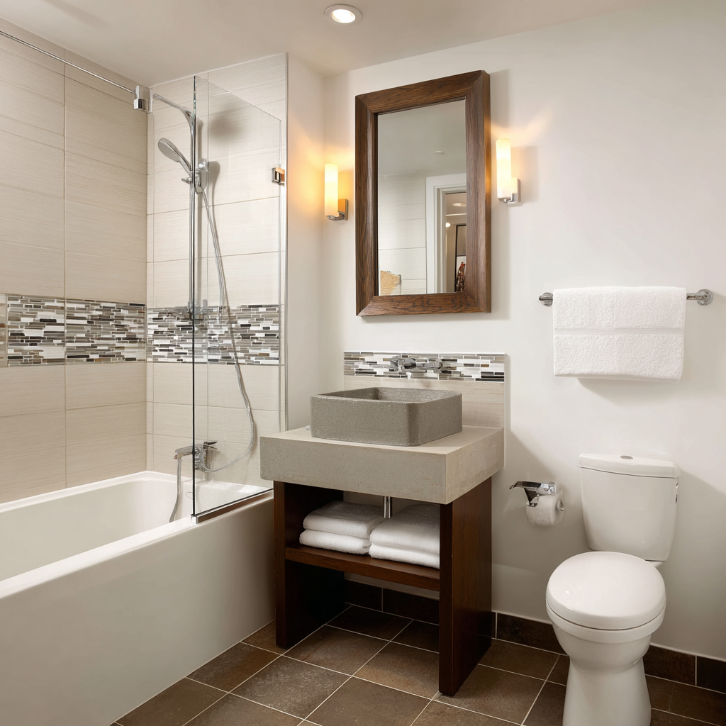 Contemporary bathroom in private room at TGE Trusted Helpline
